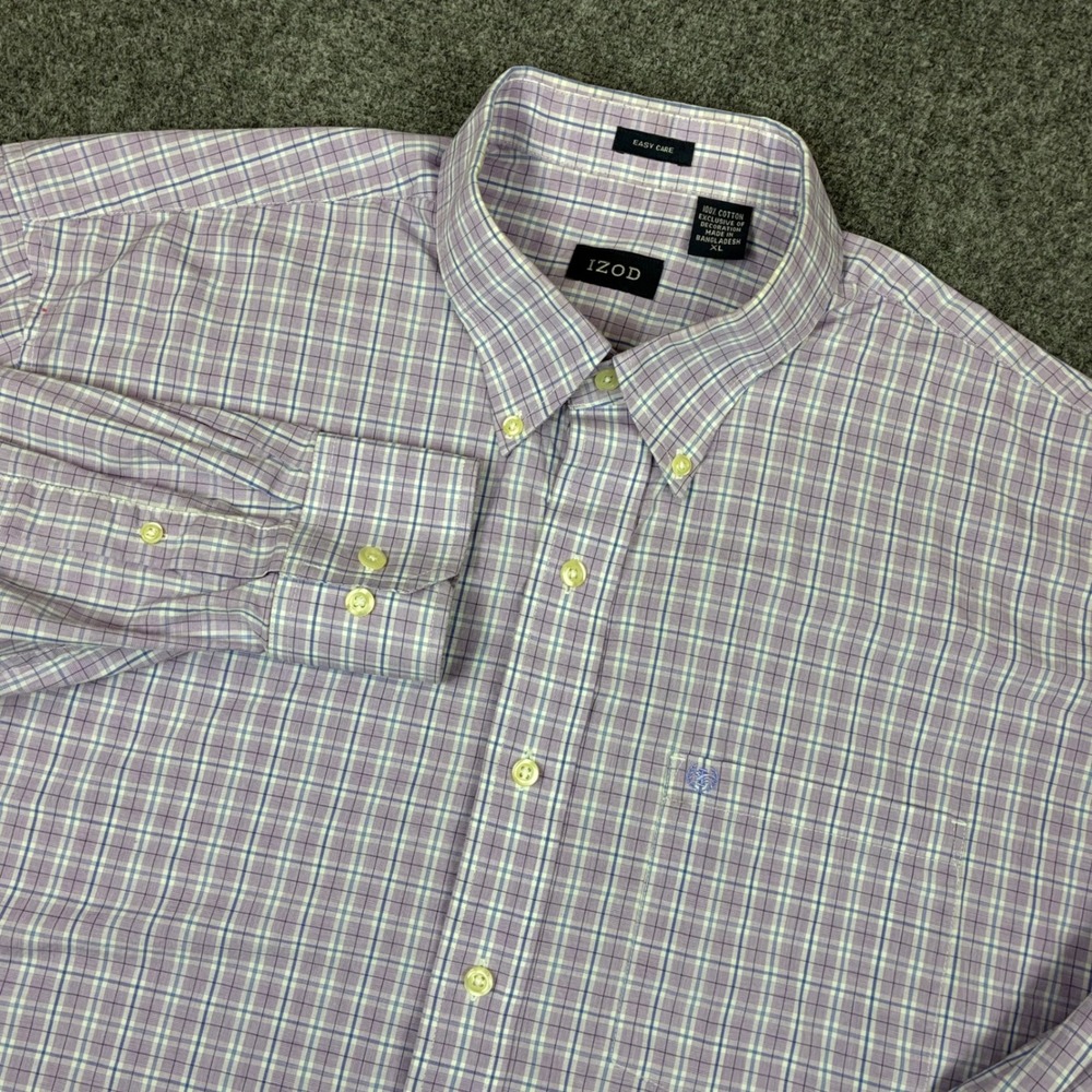 IZOD Mens Size XL Multi Color Plaid Button Down Shirt Long Sleeve Cotton